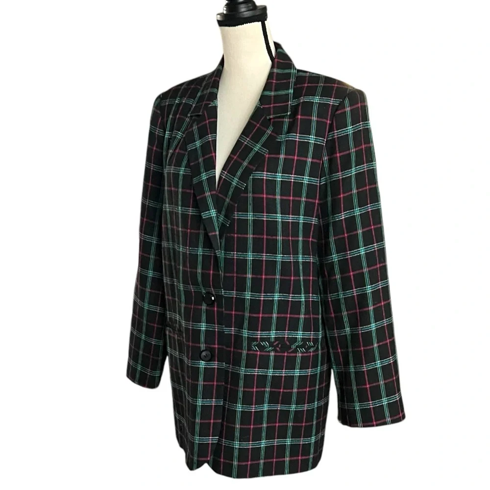 Vintage CASABLANCA Plaid Button front Blazer Jacket. Size 12.